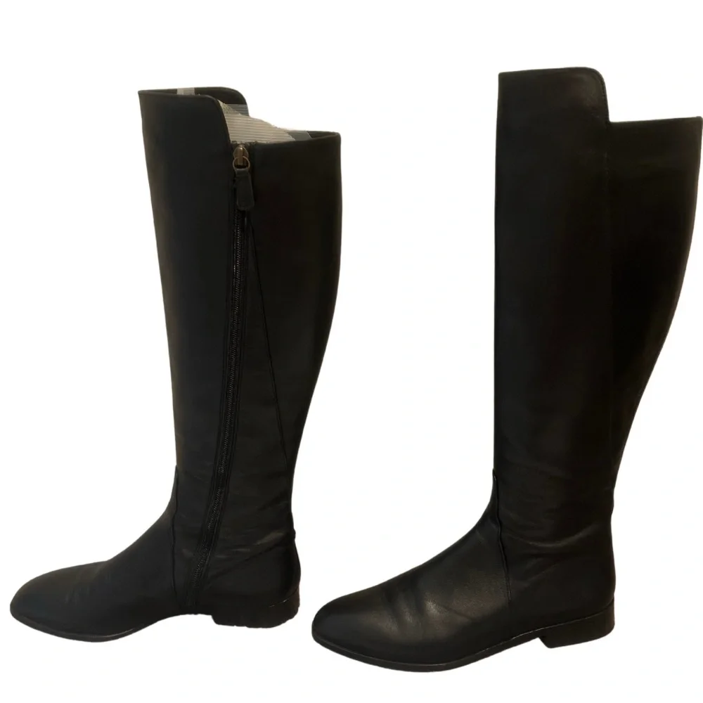 Delman Vero Cuoio Black Leather Knee High Riding Boots | Size 6.5